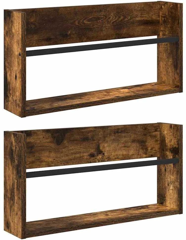 Žurnalų stovas su lentyna 2 vnt. Rūkyta ąžuolas 60 x 12 x 30 cm