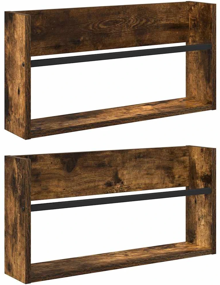 Žurnalų stovas su lentyna 2 vnt. Rūkyta ąžuolas 60 x 12 x 30 cm