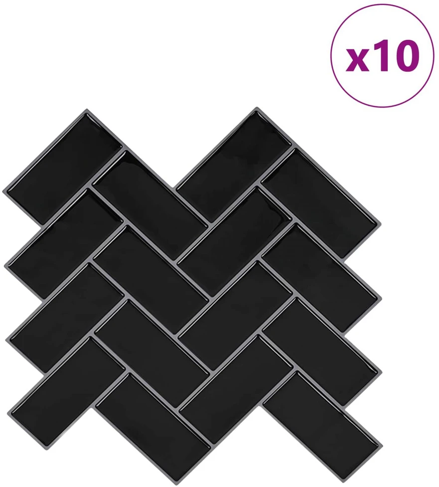 Žuvies kaulo plytelė 10 vnt. Juoda 30 x 30 cm