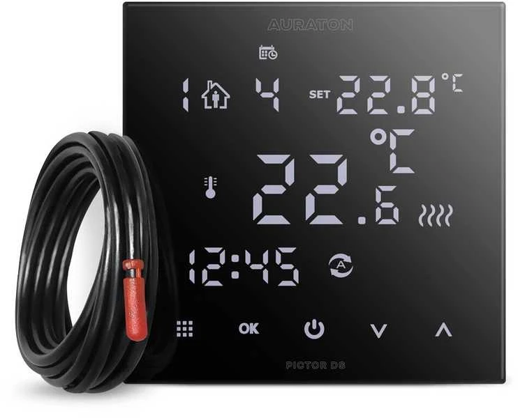 AURATON PICTOR DS savaitinis, 2 davikliu, programuojamas laidinis termostatas, Spalva: Juoda