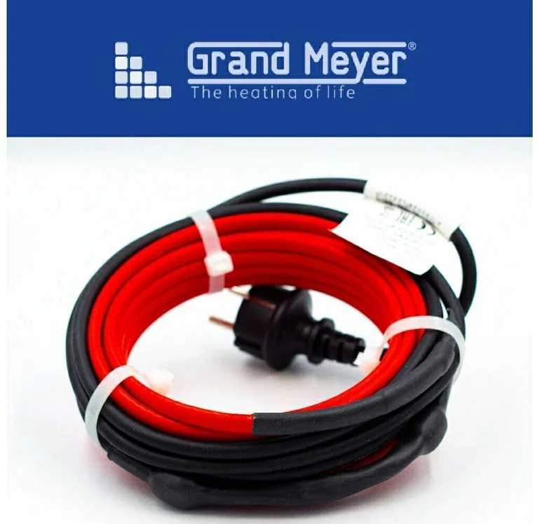 Grand Meyer HE-TS savireguliuojantis šildymo kabelis vamzdžiams nuo užšalimo su kištuku, Modelis, ilgis, galingumas: HE-TS-08 8m 128W