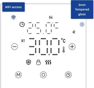 Grand Meyer® TSM-20 Programuojamas termostatas su WIFI, laidinis, savaitinis, potinkinis, 230V, 20A