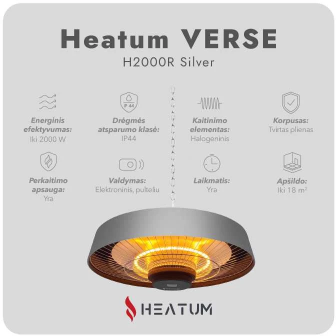 Infraraudonųjų spindulių šildytuvas Heatum H2000R VERSE Juodas