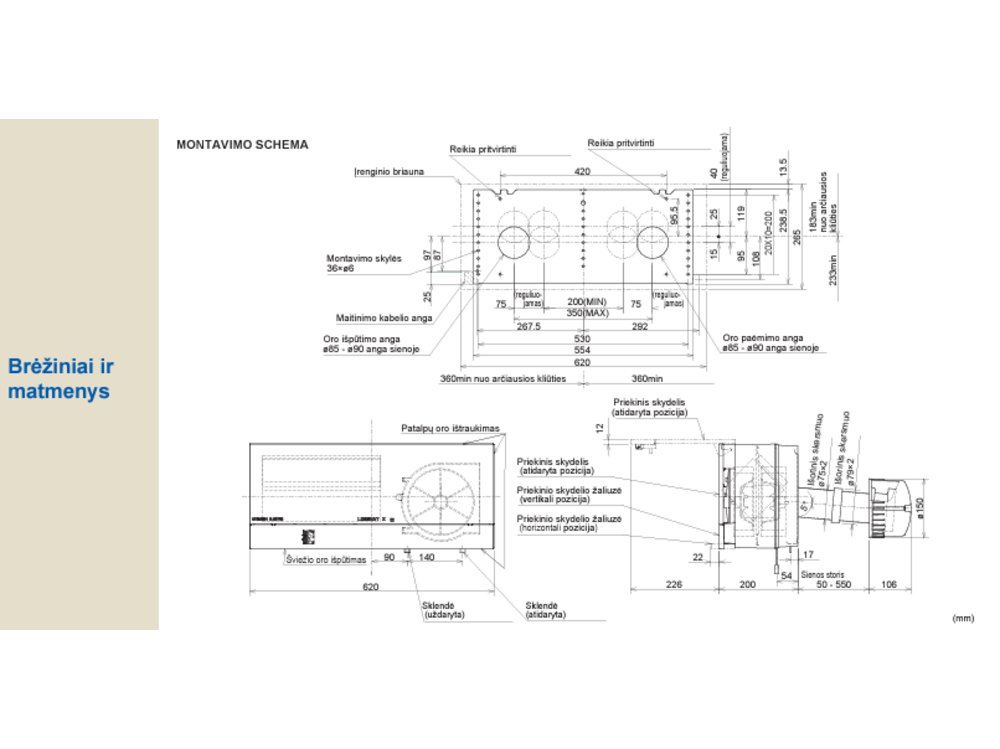 Mini rekuperatorius MITSUBISHI ELECTRIC VL-100EU5-E, valdymas jungikliu