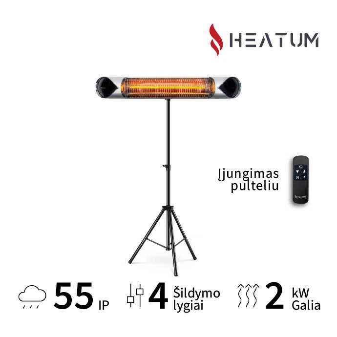 Pastatomas Infraraudonųjų spindulių šildytuvas Heatum H2000R CORE Sidabrinis su trikoju stovu