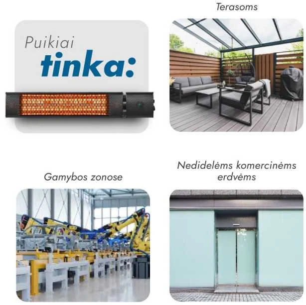 Pastatomas Infraraudonųjų spindulių šildytuvas Heatum H2000R URBAN Juodas su trikoju stovu