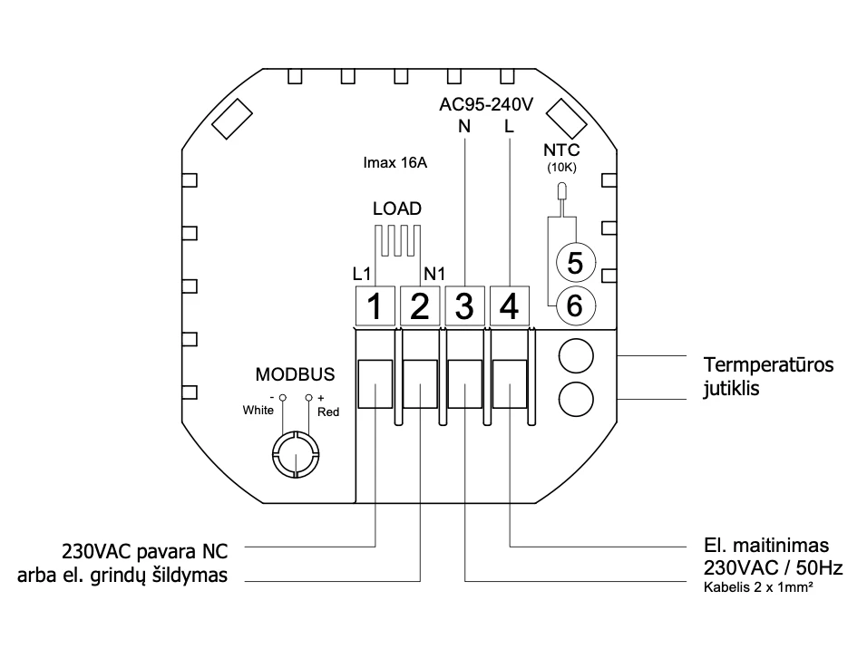 Programuojamas patalpos termostatas Konveka TW 230/16, WiFi, potinkinis, 230v, Spalva: Balta