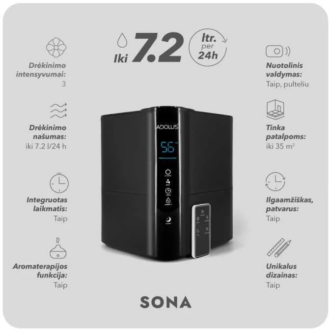 Ultragarsinis oro drėkintuvas Adolus SONA, 25W