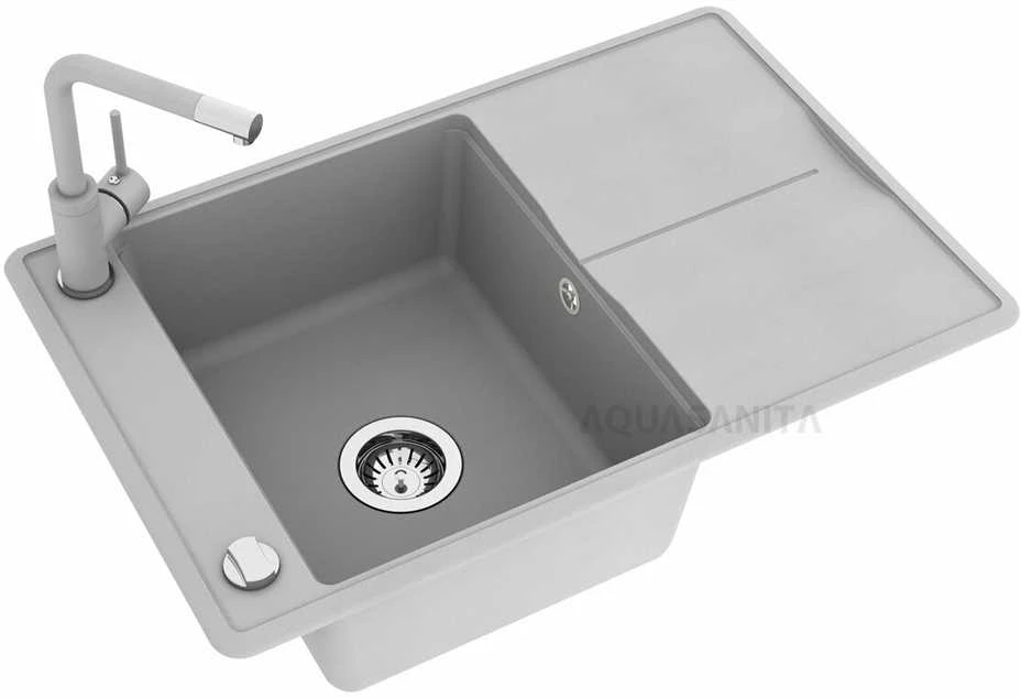 Compotexa Akmens masės plautuvė HELIKA Bella SQB101AW, Silicsana spalva: Šviesiai pilka | Light pilkas 221