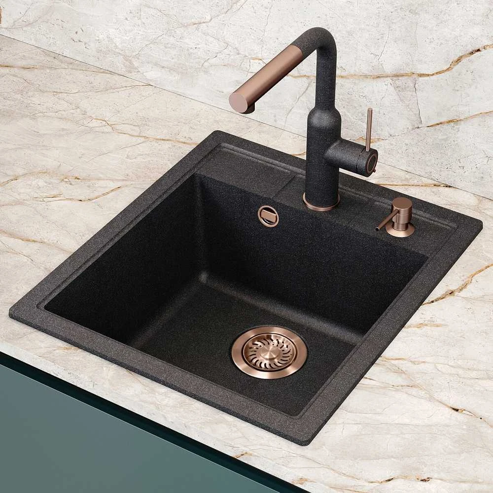 Compotexa Akmens masės plautuvė HELIKA Nova SQN100W, Silicsana spalva: Juoda | Juodas metallic 601
