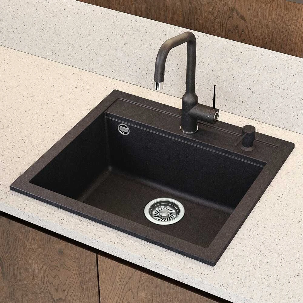 Compotexa Akmens masės plautuvė HELIKA Quadro SQQ100W, Silicsana spalva: Grafitas | Graphite 222