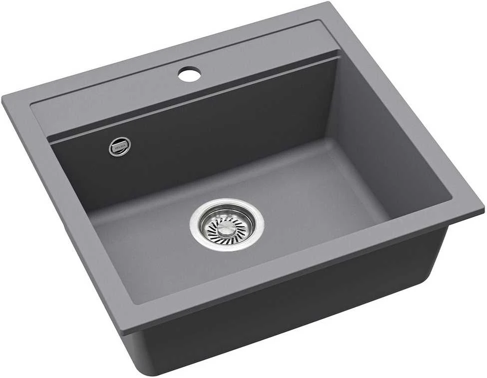 Compotexa Akmens masės plautuvė HELIKA Quadro SQQ100W, Silicsana spalva: Pilka| Aliumetallic 202
