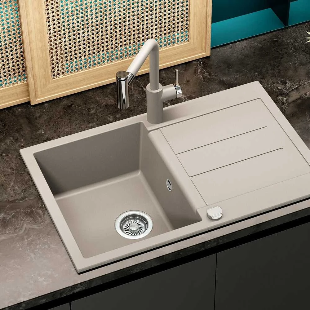 Compotexa Akmens masės plautuvė HELIKA Tessa SQT101AW, Silicsana spalva: Juoda | Juodas metallic 601