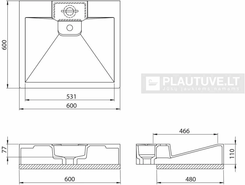 Praustuvas voniai Locus BQW600, Silicsana spalva: Juoda | Juodas metallic 601