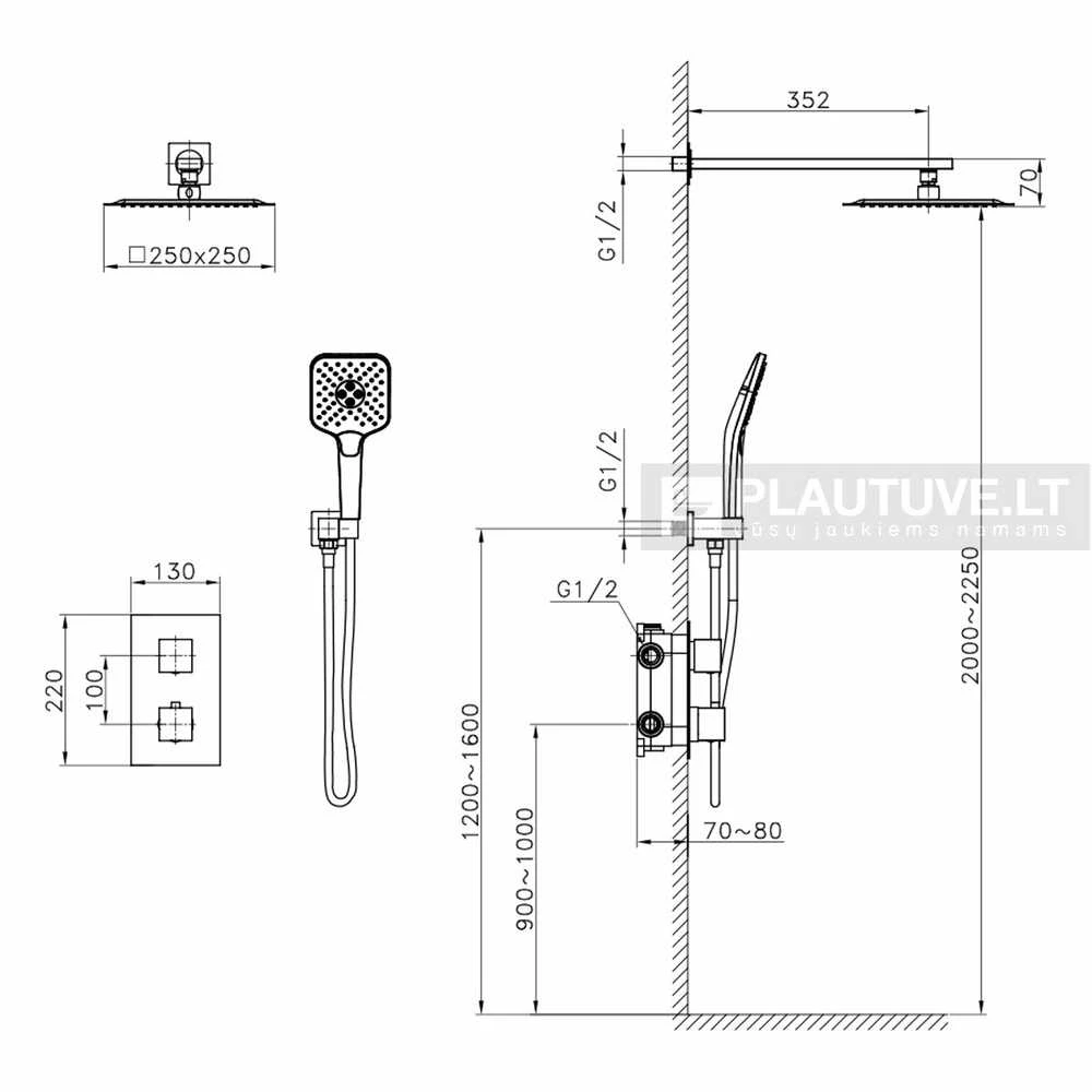 Termostatinė dušo sistema TURTL Versa 3393S-001 chromas