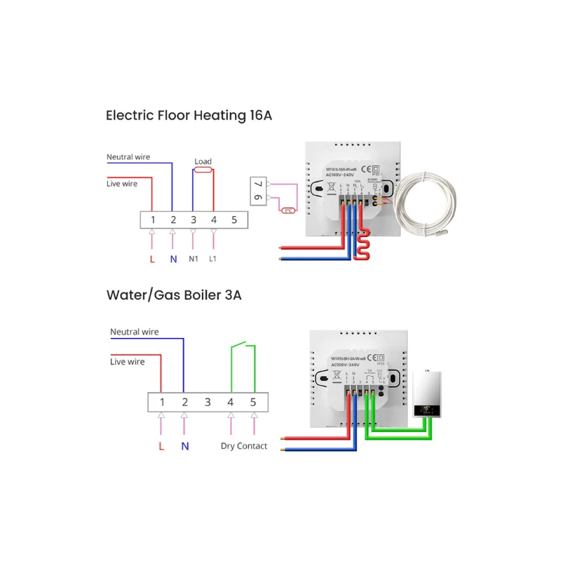 Išmanusis termostatas Avatto WT410-16A-W elektrinis šildymas 16A WiFi