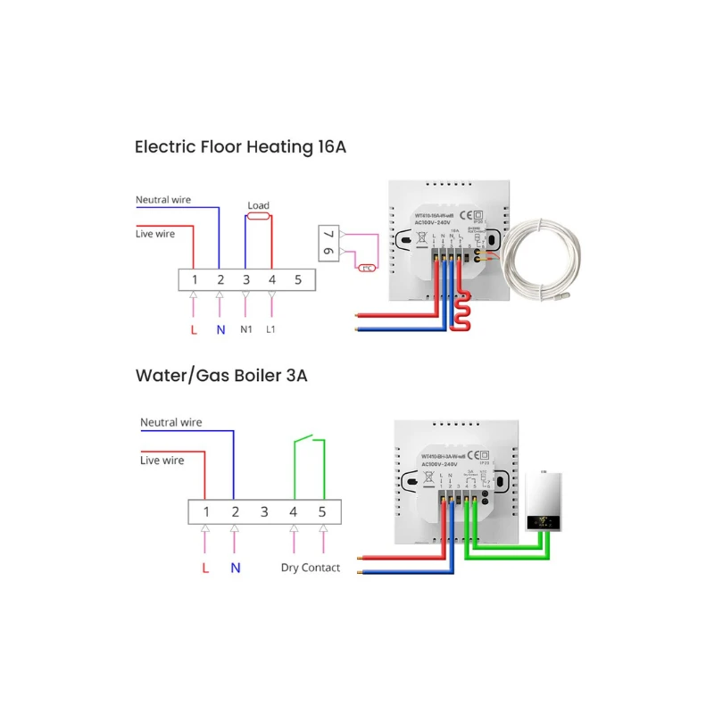 Išmanusis termostatas Avatto WT410-16A-B elektrinis šildymas 16A WiFi