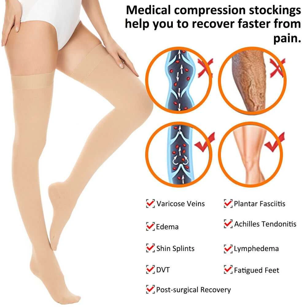 Cizeta Medicininės Kompresinės Kojinės Iki Šlaunies SABO 20-30 mmHg, Unisex, Atvirais Pirštais, Kūno spalva