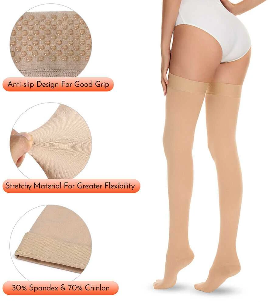 Cizeta Medicininės Kompresinės Kojinės Iki Šlaunies SABO 20-30 mmHg, Unisex, Atvirais Pirštais, Kūno spalva