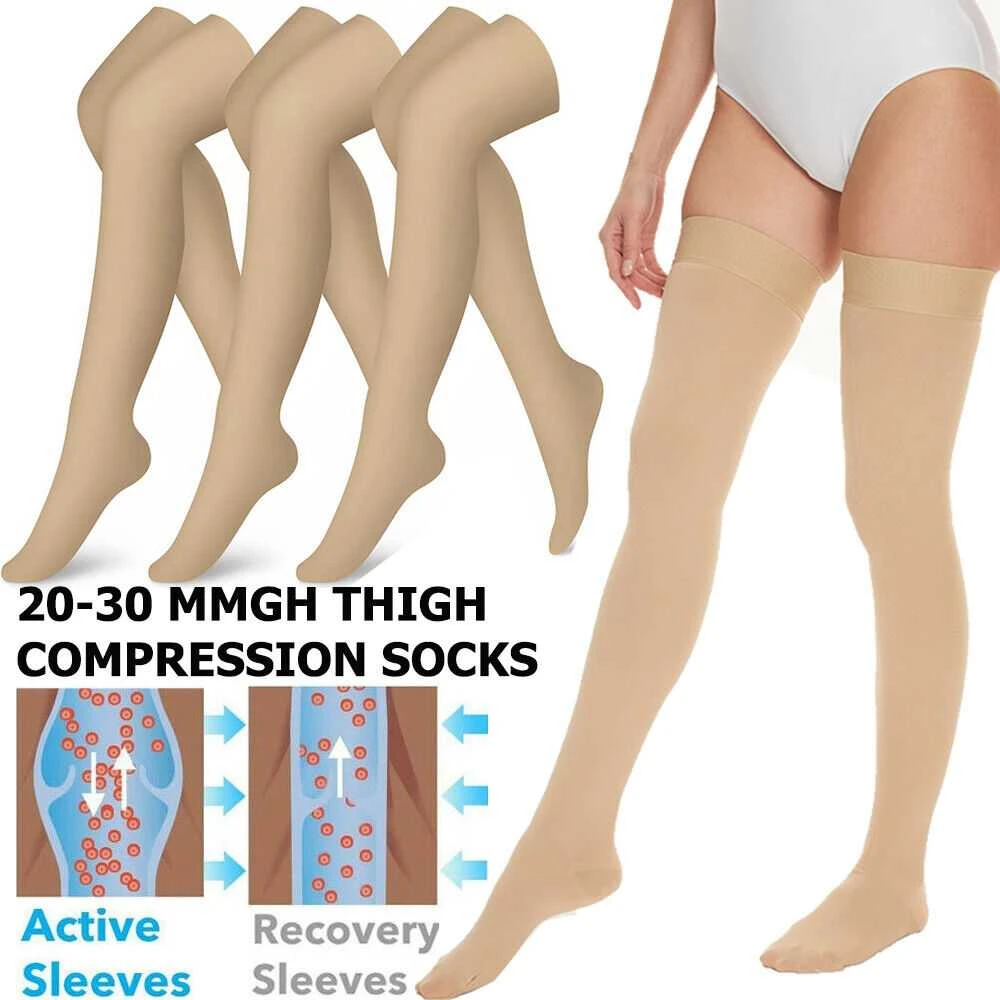 Cizeta Medicininės Kompresinės Kojinės Iki Šlaunies SABO 20-30 mmHg, Unisex, Atvirais Pirštais, Kūno spalva