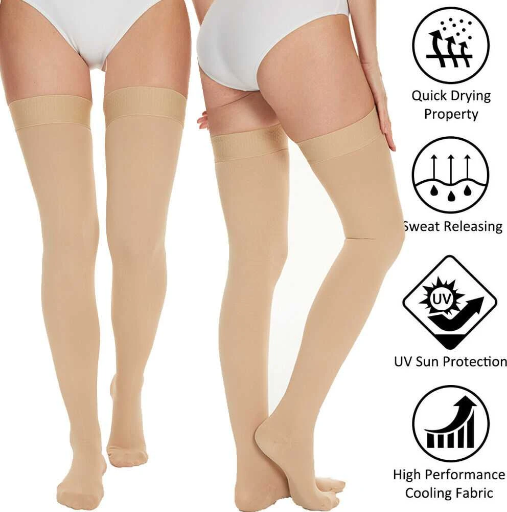 Cizeta Medicininės Kompresinės Kojinės Iki Šlaunies SABO 20-30 mmHg, Unisex, Atvirais Pirštais, Kūno spalva