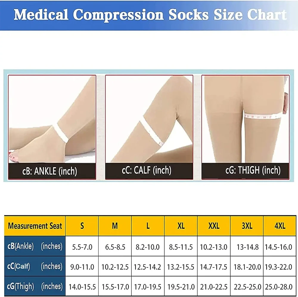 Cizeta Medicininės Kompresinės Kojinės Iki Šlaunies SABO 20-30 mmHg, Unisex, Atvirais Pirštais, Kūno spalva