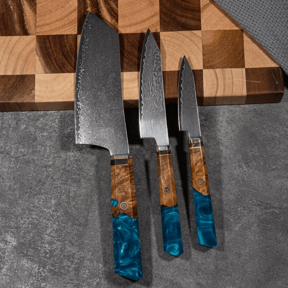 Damasko Plieno Virtuvinių Peilių Rinkinys Usugiri JH-D-015, 9 Dalių