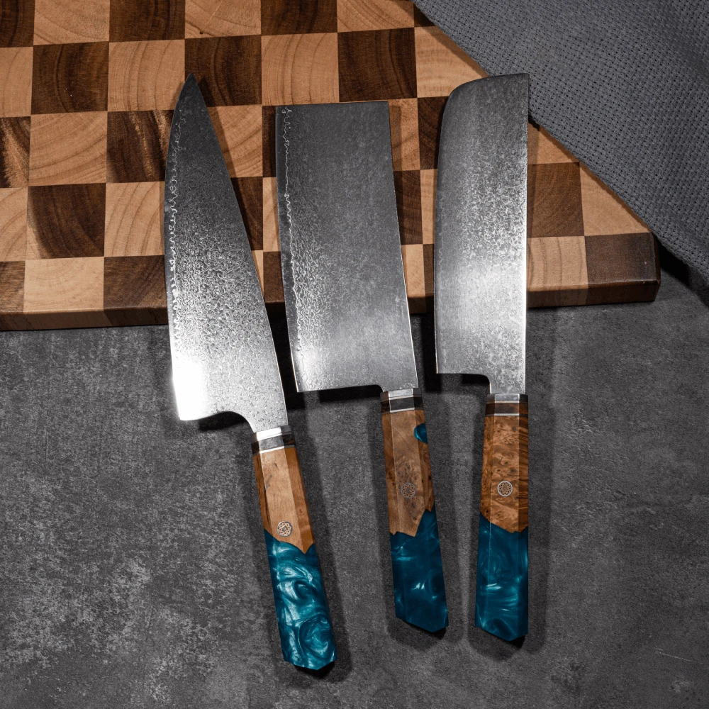 Damasko Plieno Virtuvinių Peilių Rinkinys Usugiri JH-D-015, 9 Dalių