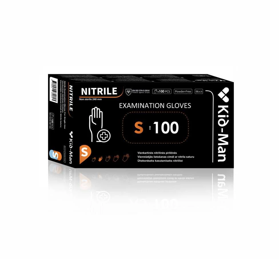 Nitrilinės juodos pirštinės Kid-Man S 100 vnt
