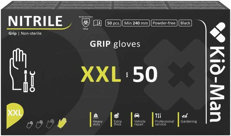 MAN Pirštinės vienkartinės nitrilinės GRIP "XXL" 50vnt. juodos