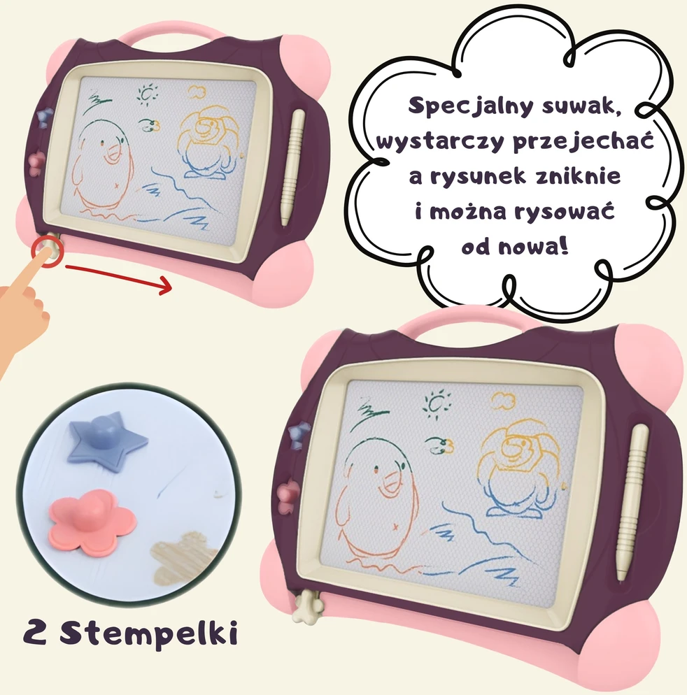 WOOPIE Piešimo Lenta Magnetinė Spalvota + 2 Spaudiniai Violetinė