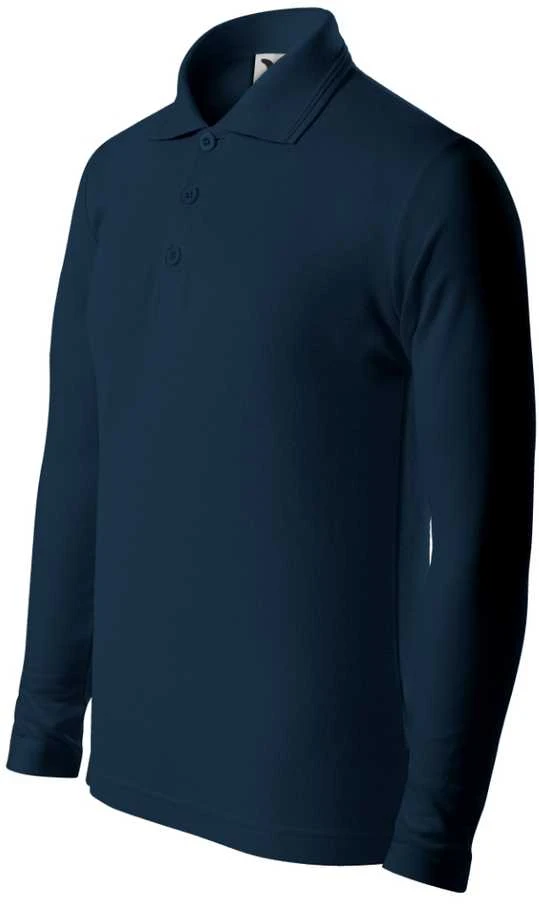 Malfini As Vaikiški Marškinėliai Pique Polo Ls Navy mėlynas Ilgom Rankovėmis 200 g/m²