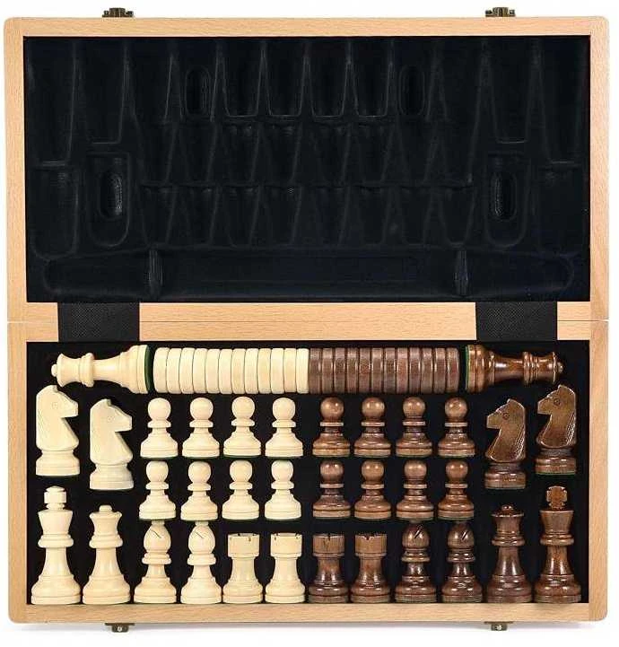 Medinis magnetinis šachmatų ir šaškių rinkinys THOMS Gold Knight 2 viename, 15″