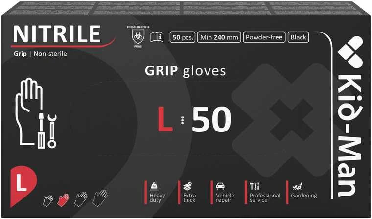 MAN Pirštinės vienkartinės nitrilinės GRIP "L" 50vnt. juodos