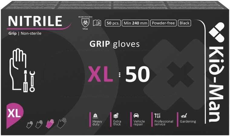 MAN Pirštinės vienkartinės nitrilinės GRIP "XL" 50vnt. juodos