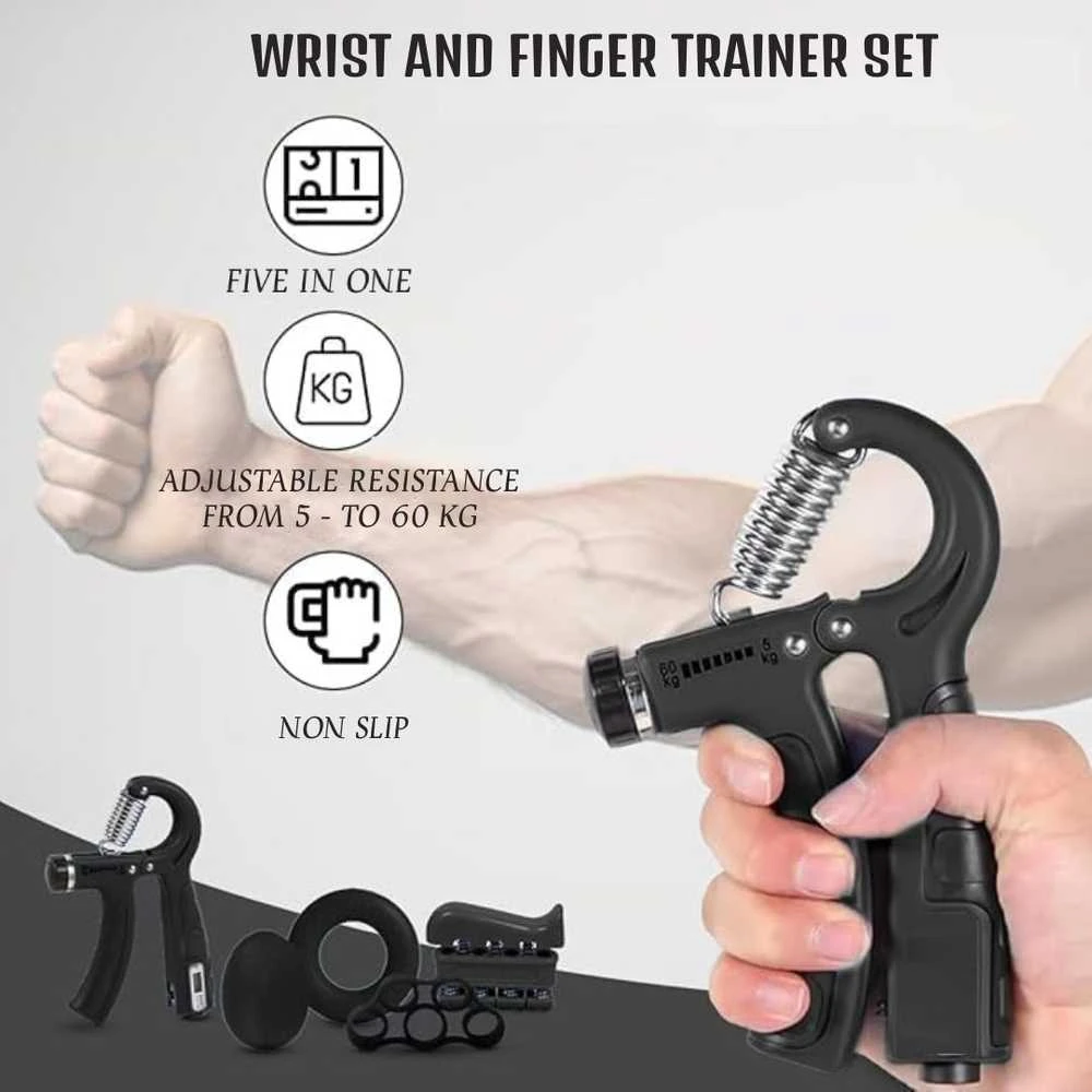 Riešo ir pirštų treniruoklio komplektas Tomaz Sport Grip 5IN1
