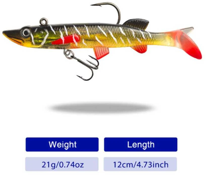 Silikoninis masalas su Jig galvute AsaTsuri T-Tail 3D NaturalPike 12 cm, 23g