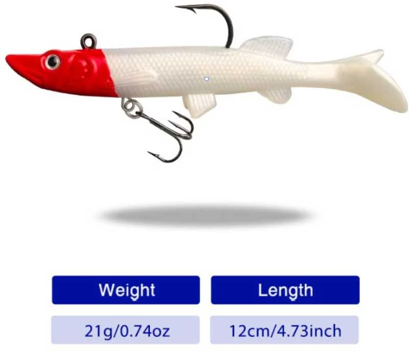 Silikoninis masalas su Jig galvute AsaTsuri T-Tail 3D RedHead 12 cm, 23g