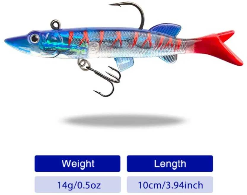 Silikoninis masalas su Jig galvute AsaTsuri T-Tail 3D BlueTiger 9 cm, 15g