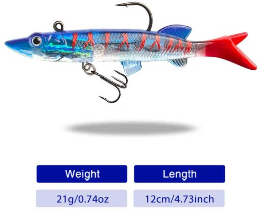 Silikoninis masalas su Jig galvute AsaTsuri T-Tail 3D BlueTiger 12 cm, 23g