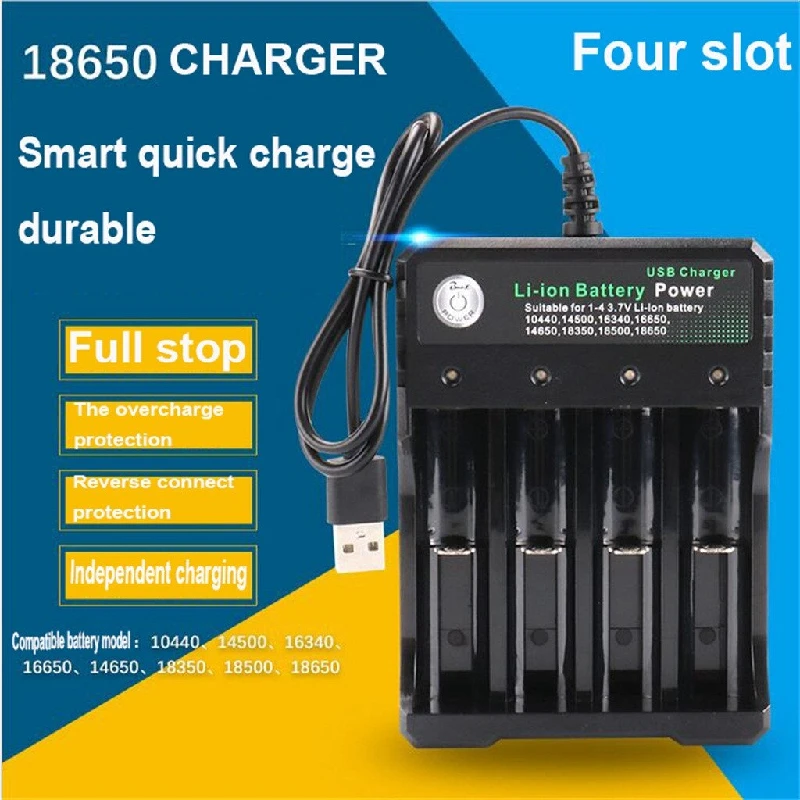 USB Baterijų Įkroviklis BMAX 3.7V, 4 Lizdų 18650