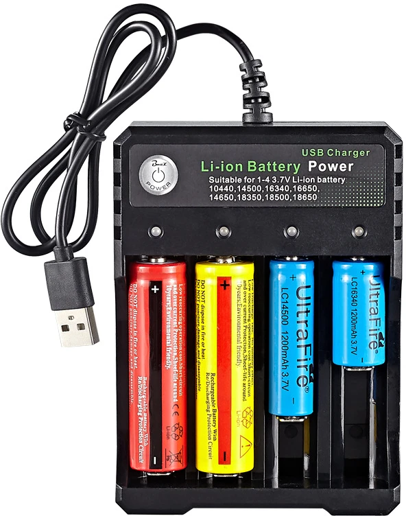 USB Baterijų Įkroviklis BMAX 3.7V, 4 Lizdų 18650