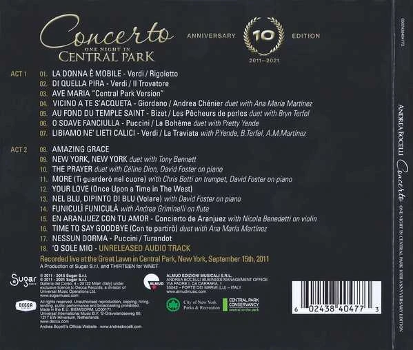 Andrea Bocelli - Concerto: One Night In Central Park, 10th Anniversary Edition CD