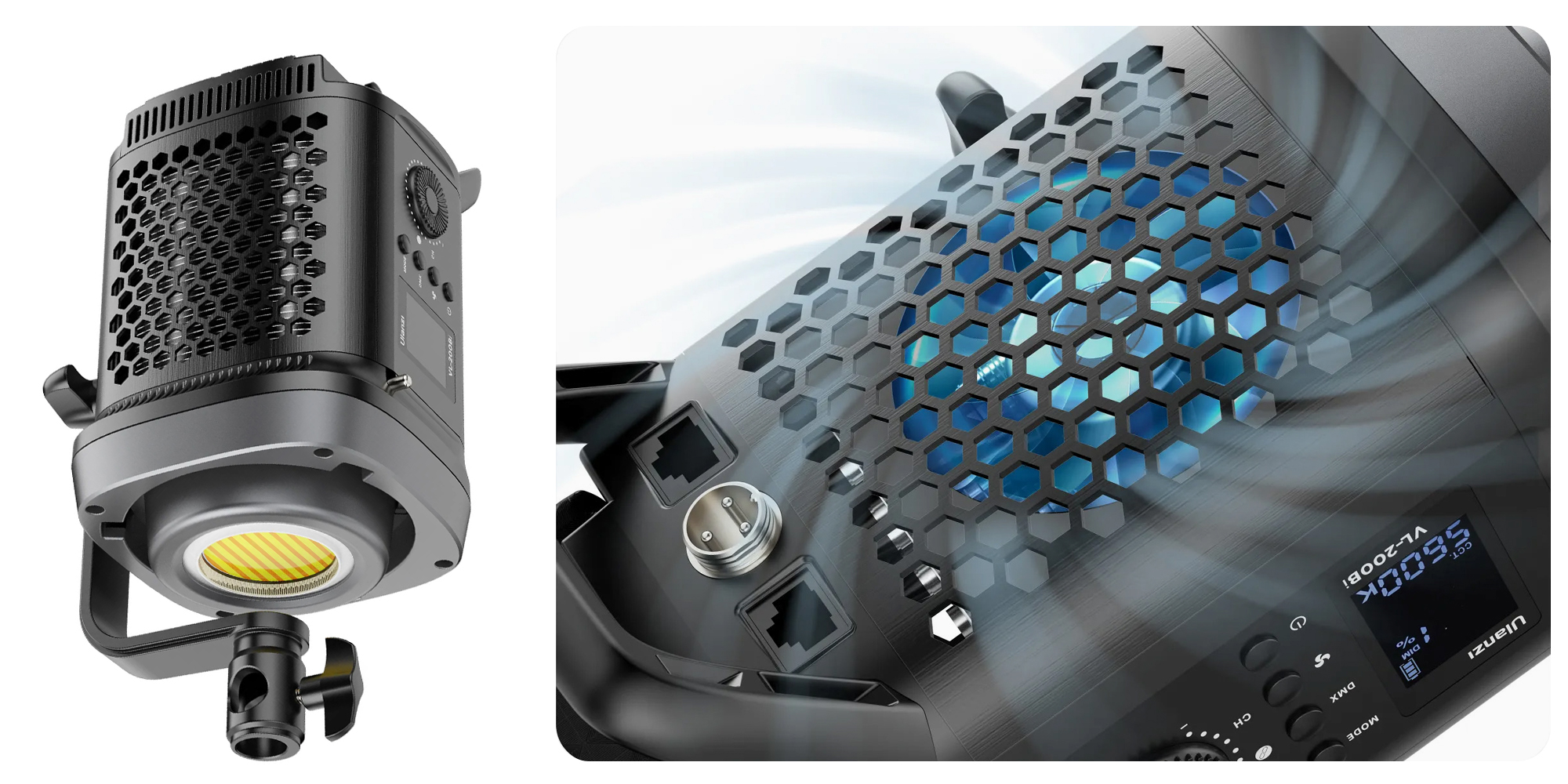 Šviestuvas Ulanzi VL-200Bi 200 W V-Mount, L079CNA1 aprašymas - Prekės nuotrauka