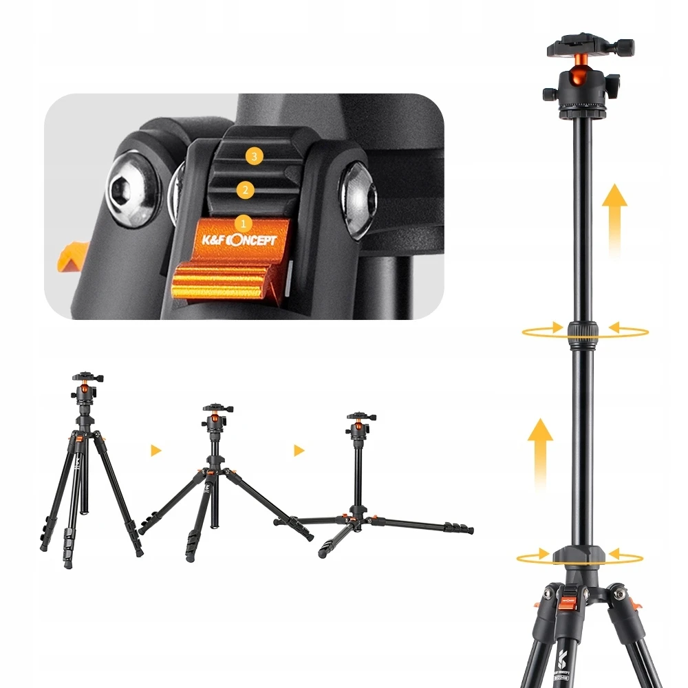 K&F Concept Fotoaparato trikojis su profesionalia 3D galvute, KF09.101V1