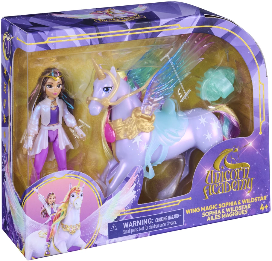 Vienaragžių akademija: Sparnų magija. Rinkinys su lėle Sophia ir vienaragio figura Wildstar + aksesuarai Unicorn Academy Wing Magic