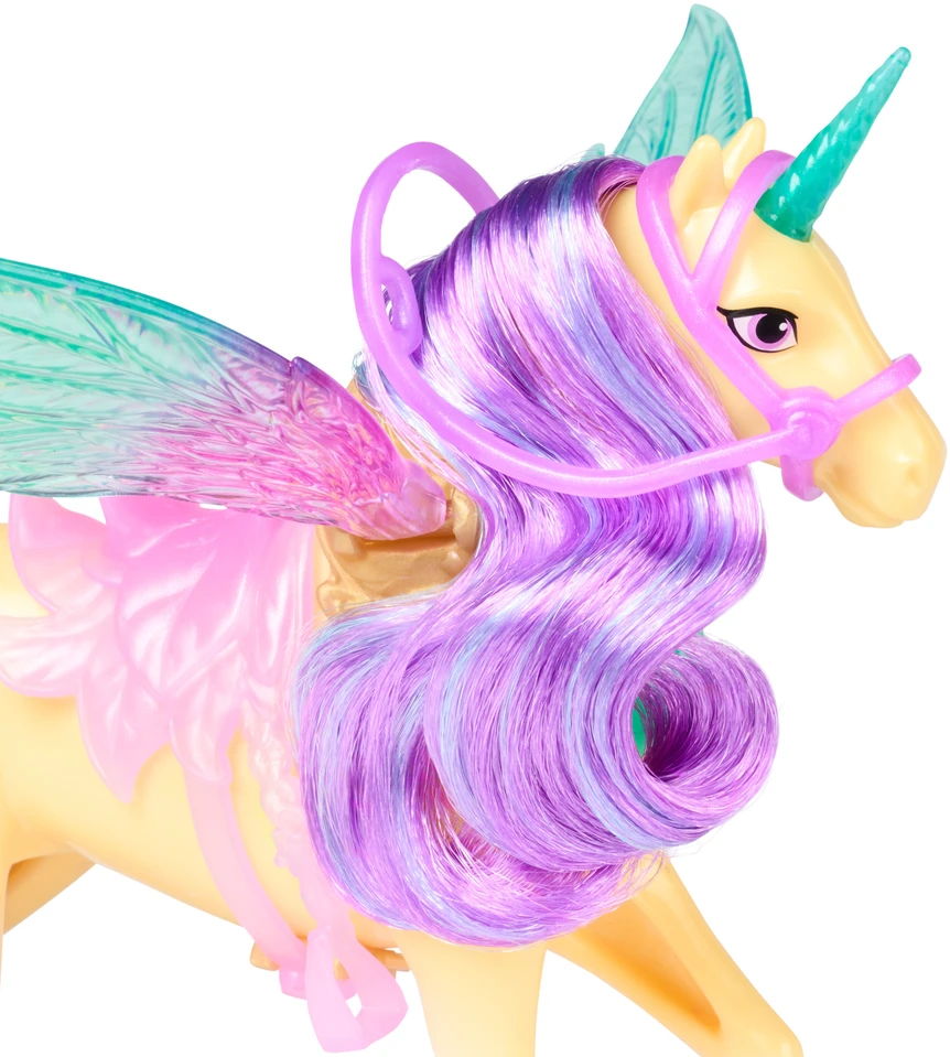 Akademia Jednorożców Magia Skrzydeł Rinkinys lalka Ava i figurka jednorożca Leaf + priedai Unicorn Academy Wing Magic