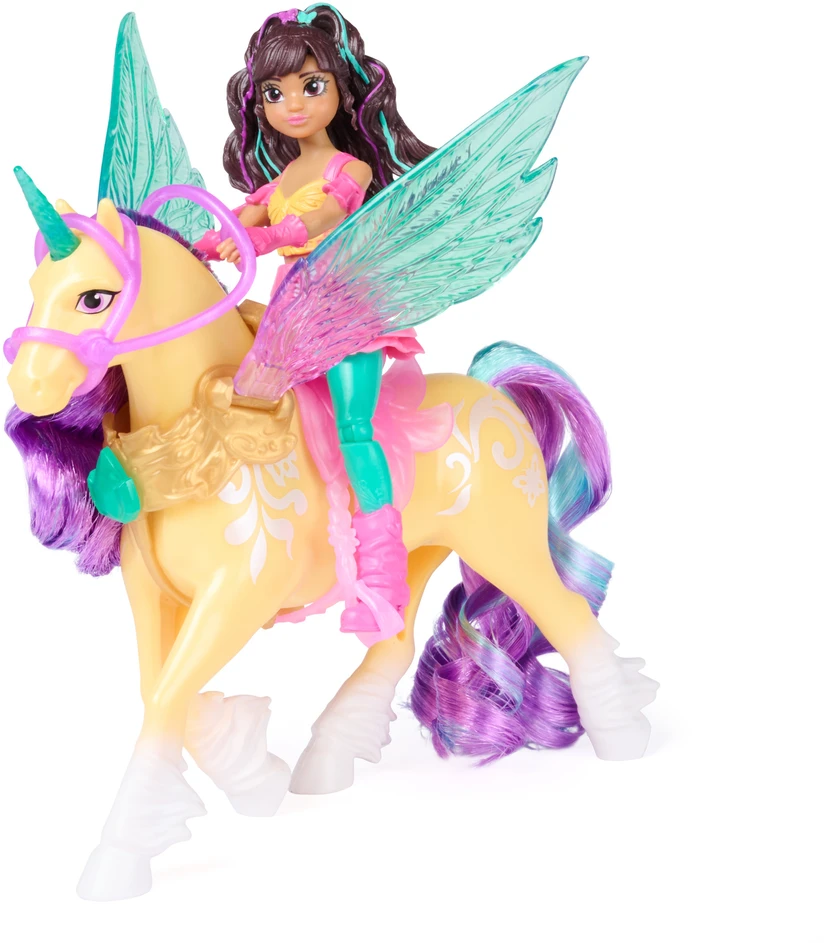 Akademia Jednorożców Magia Skrzydeł Rinkinys lalka Ava i figurka jednorożca Leaf + priedai Unicorn Academy Wing Magic