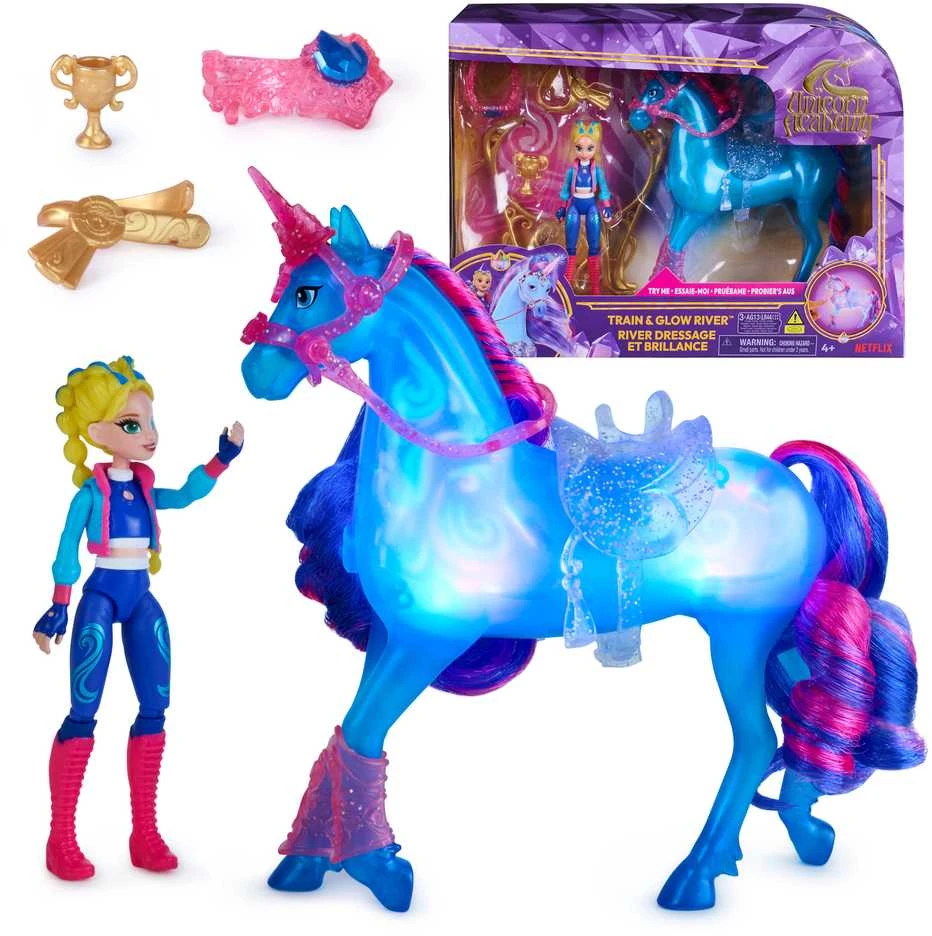 Spin Master Unicorn Academy Vienaragio akademija – traukinukas ir švytinti upė (6075347)