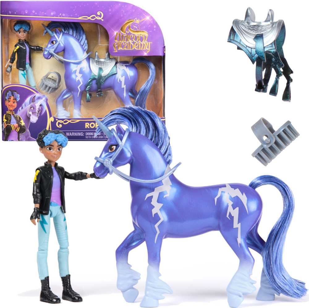 Unicorn Academy Rinkinio Vienaragio akademijos figūrėlės Roris ir Audros raitelis bei Vienaragis + Priedai Vienaragio akademija